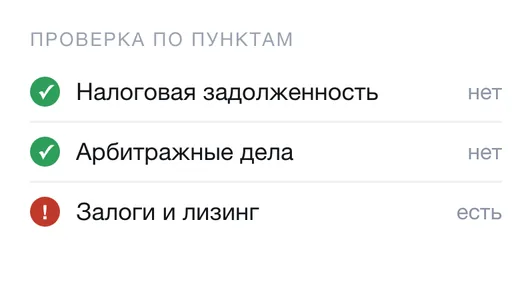 Проверка по пунктам с результатом по каждому